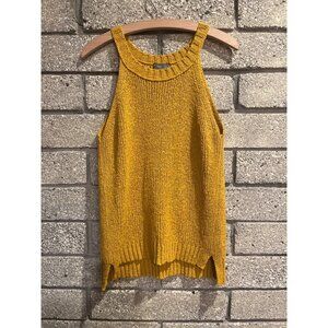 Yellow Sleeveless Knit Tank Top With Ribbed Hem & Side Slits By Point Sur M